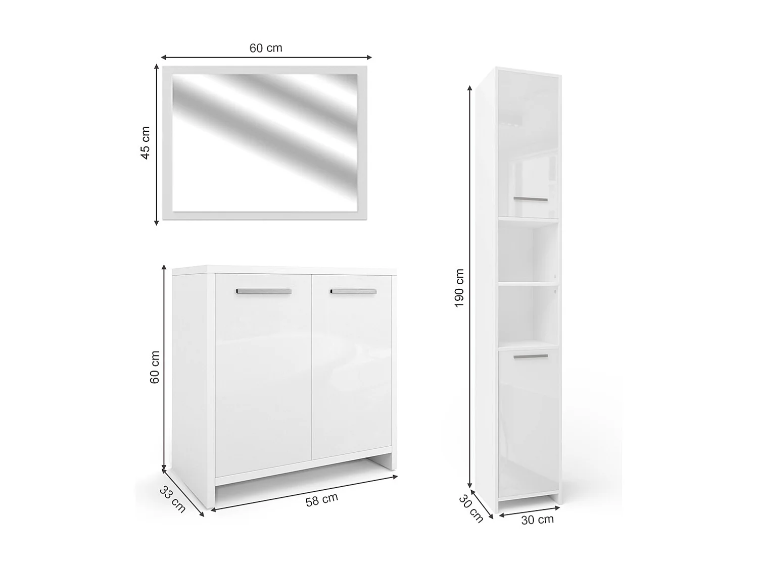 Conjunto de muebles de baño blanco alto brillo/blanco 58x33x60 kiko