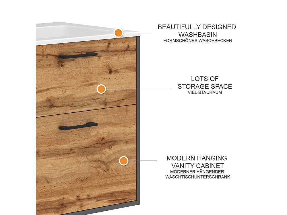 Set di mobili da bagno antracite/quercia dorata 61x46.5x61.5 lanco