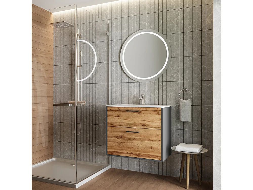 Meubles bain anthracite/chêne doré 61x46.5x61.5 lanco