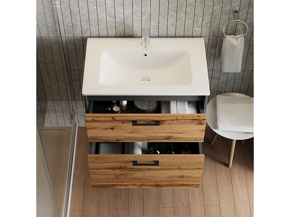 Meubles bain anthracite/chêne doré 61x46.5x61.5 lanco