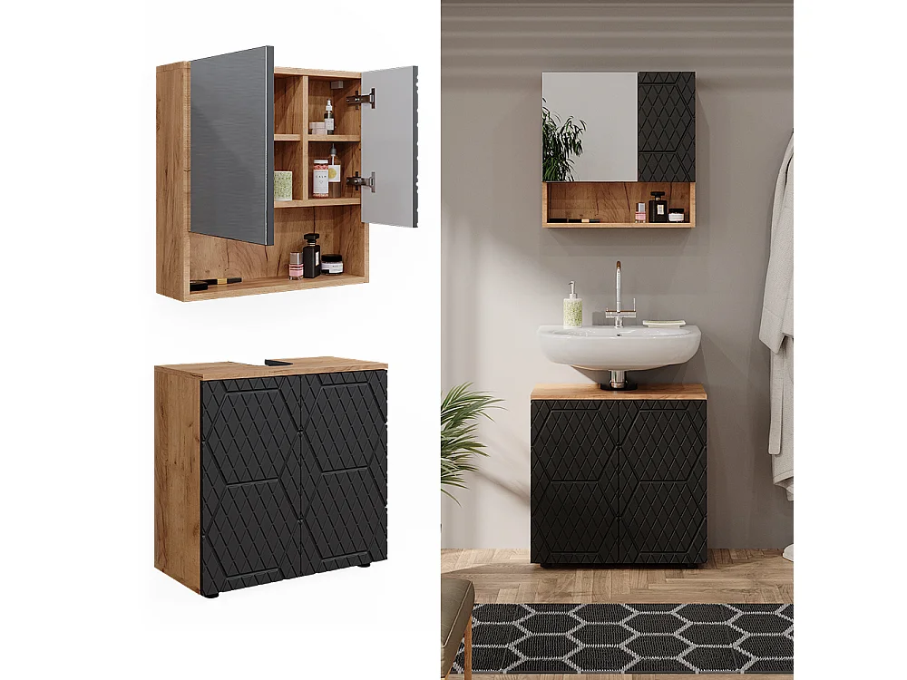 Meubles bain anthracite avec structure en nid dabeille 80x41x58.6 irma