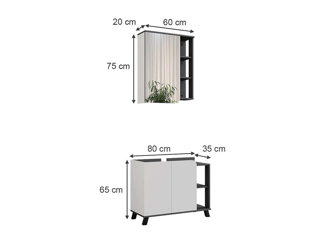 Ensemble de meubles de salle de bains anthracite/blanc 80x35x65 karen