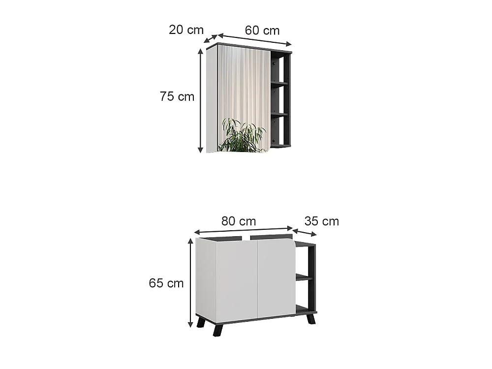 Ensemble de meubles de salle de bains anthracite/blanc 80x35x65 karen