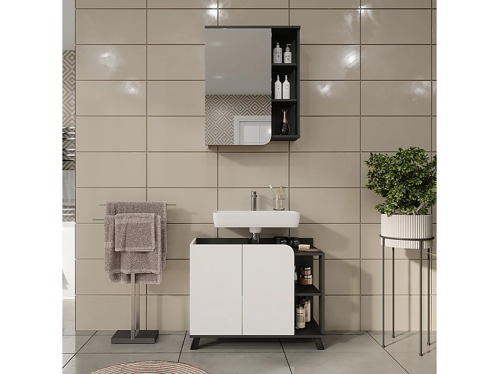 Ensemble de meubles de salle de bains anthracite/blanc 80x35x65 karen