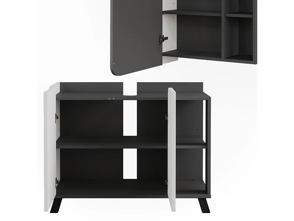 Ensemble de meubles de salle de bains anthracite/blanc 80x35x65 karen