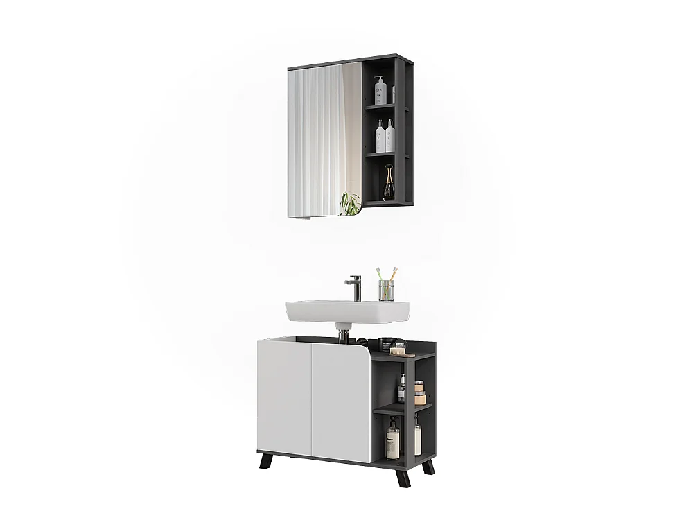 Ensemble de meubles de salle de bains anthracite/blanc 80x35x65 karen