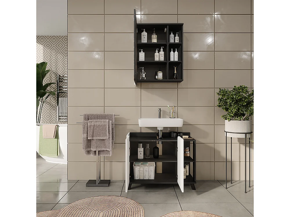 Ensemble de meubles de salle de bains anthracite/blanc 80x35x65 karen