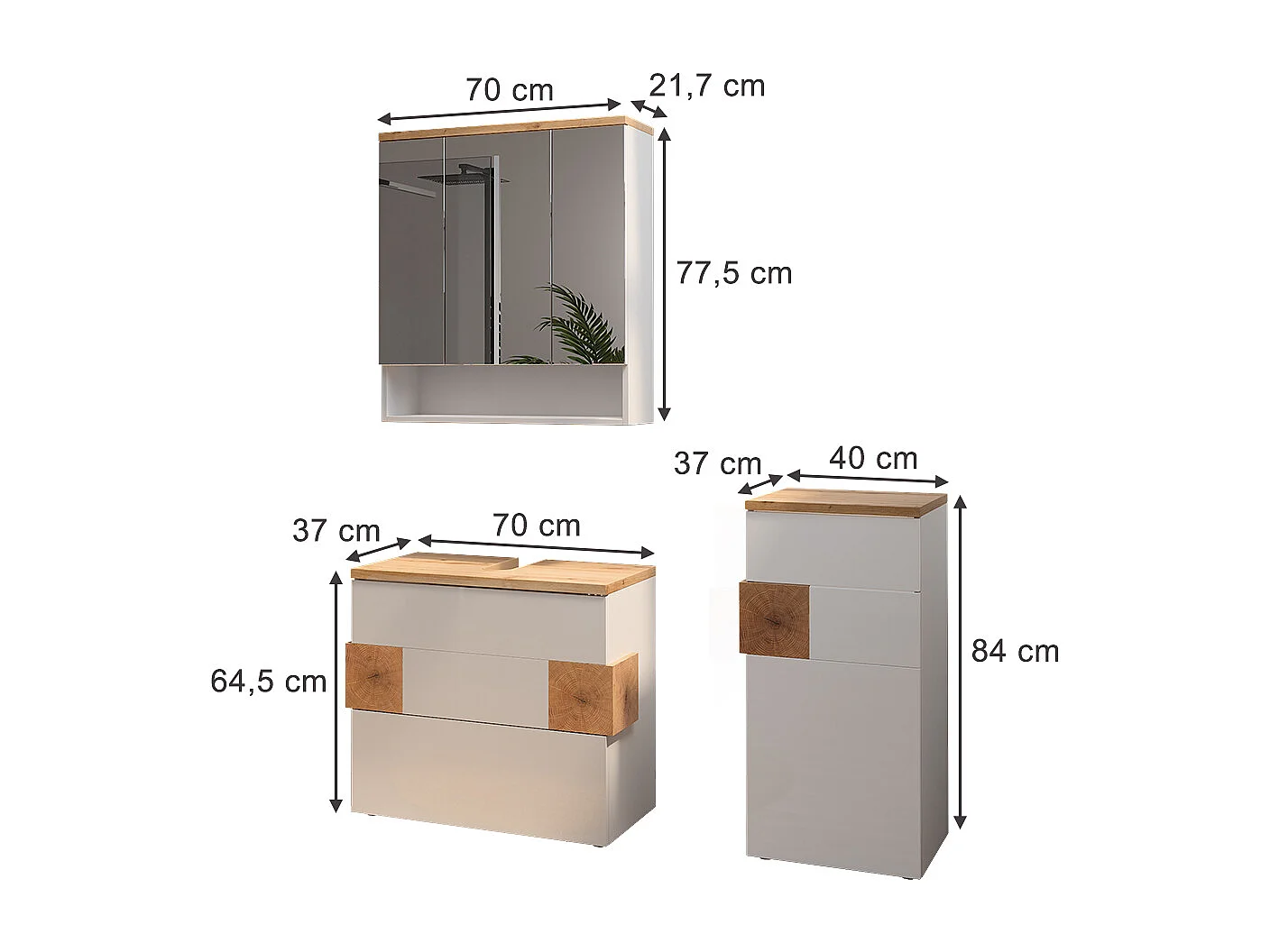Badmöbel-Set weiß 70x37x64.5 eden