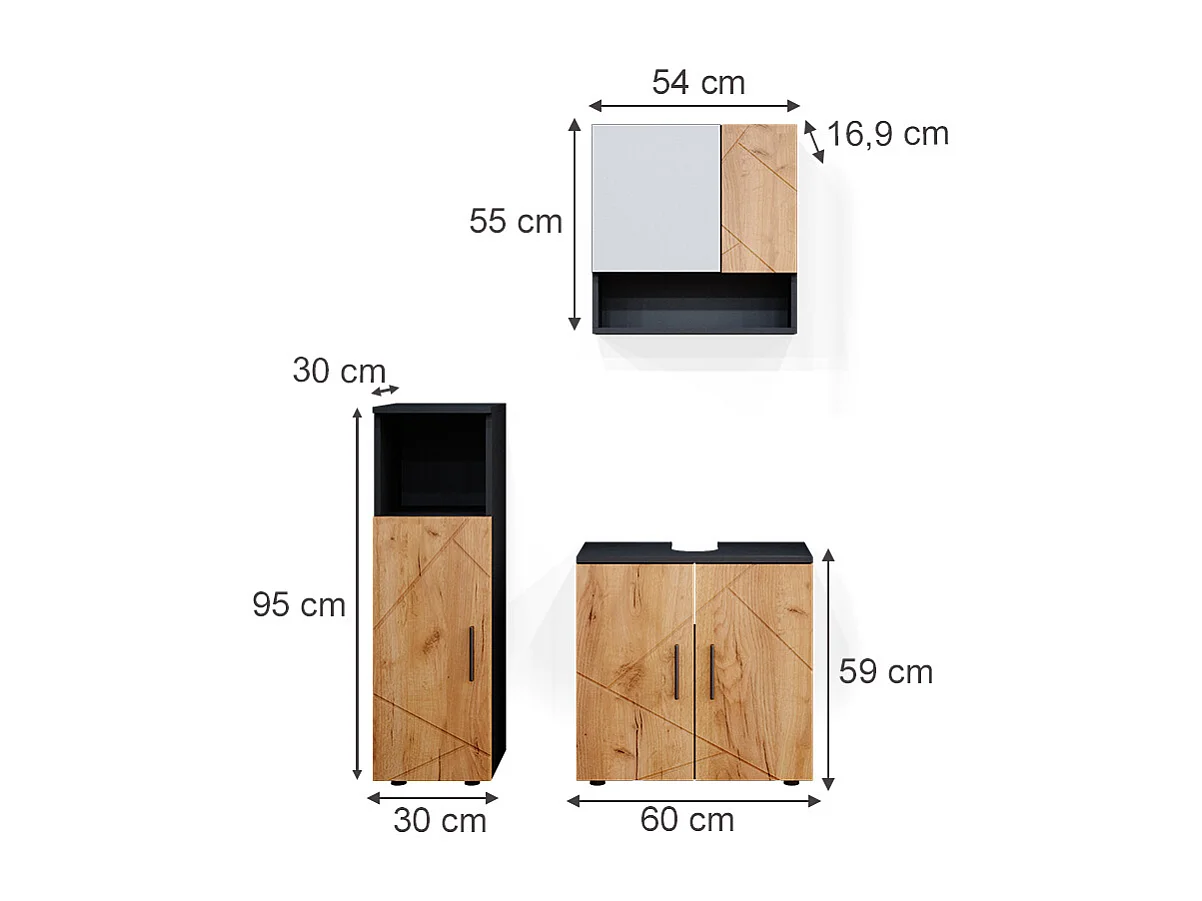 Set mobili bagno quercia dorata/antracite 80x41x58.6 irma