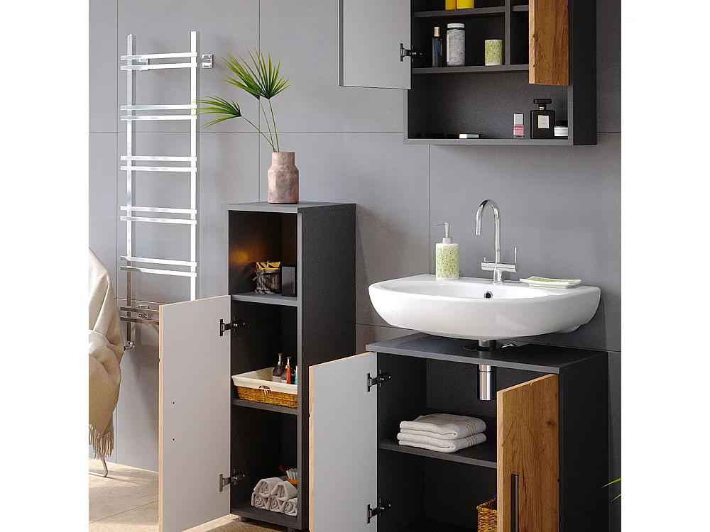 Set mobili bagno quercia dorata/antracite 80x41x58.6 irma