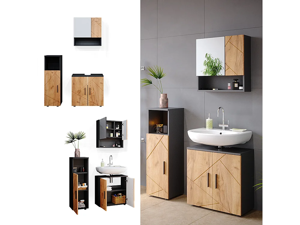 Meubles bain chêne doré/anthracite 80x41x58.6 irma