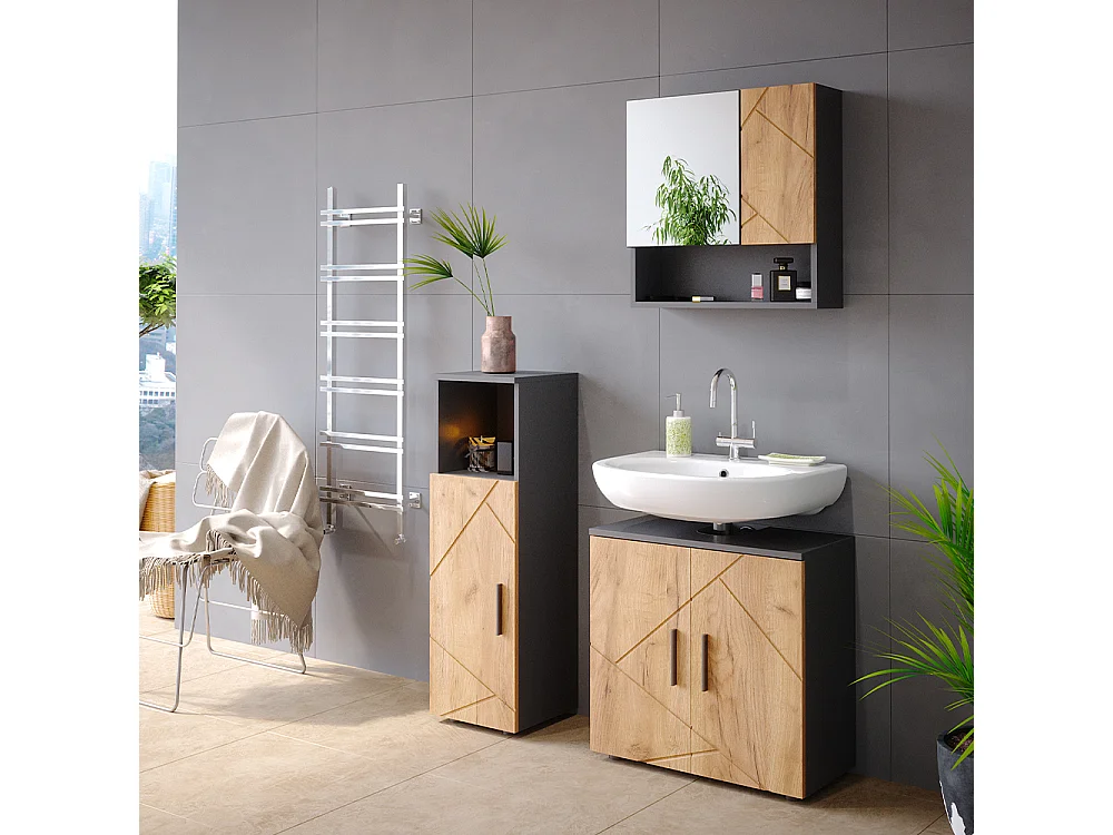 Meubles bain chêne doré/anthracite 80x41x58.6 irma