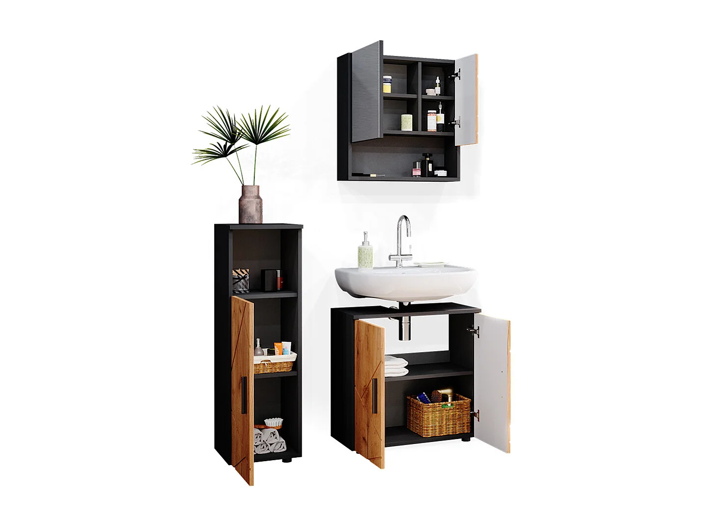 Meubles bain chêne doré/anthracite 80x41x58.6 irma