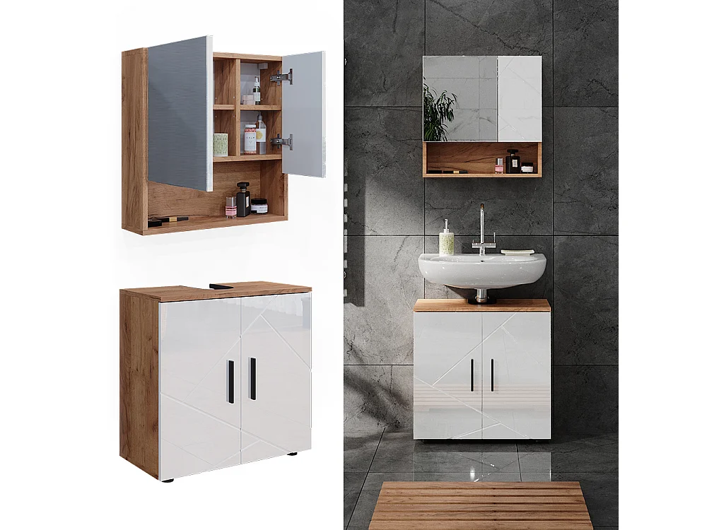 Meubles bain blanc brillant/chêne doré 80x41x58.6 irma