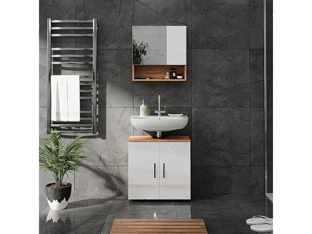 Meubles bain blanc brillant/chêne doré 80x41x58.6 irma