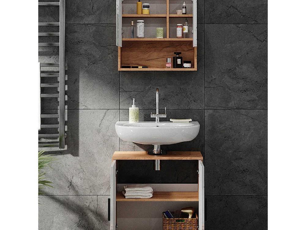 Meubles bain blanc brillant/chêne doré 80x41x58.6 irma