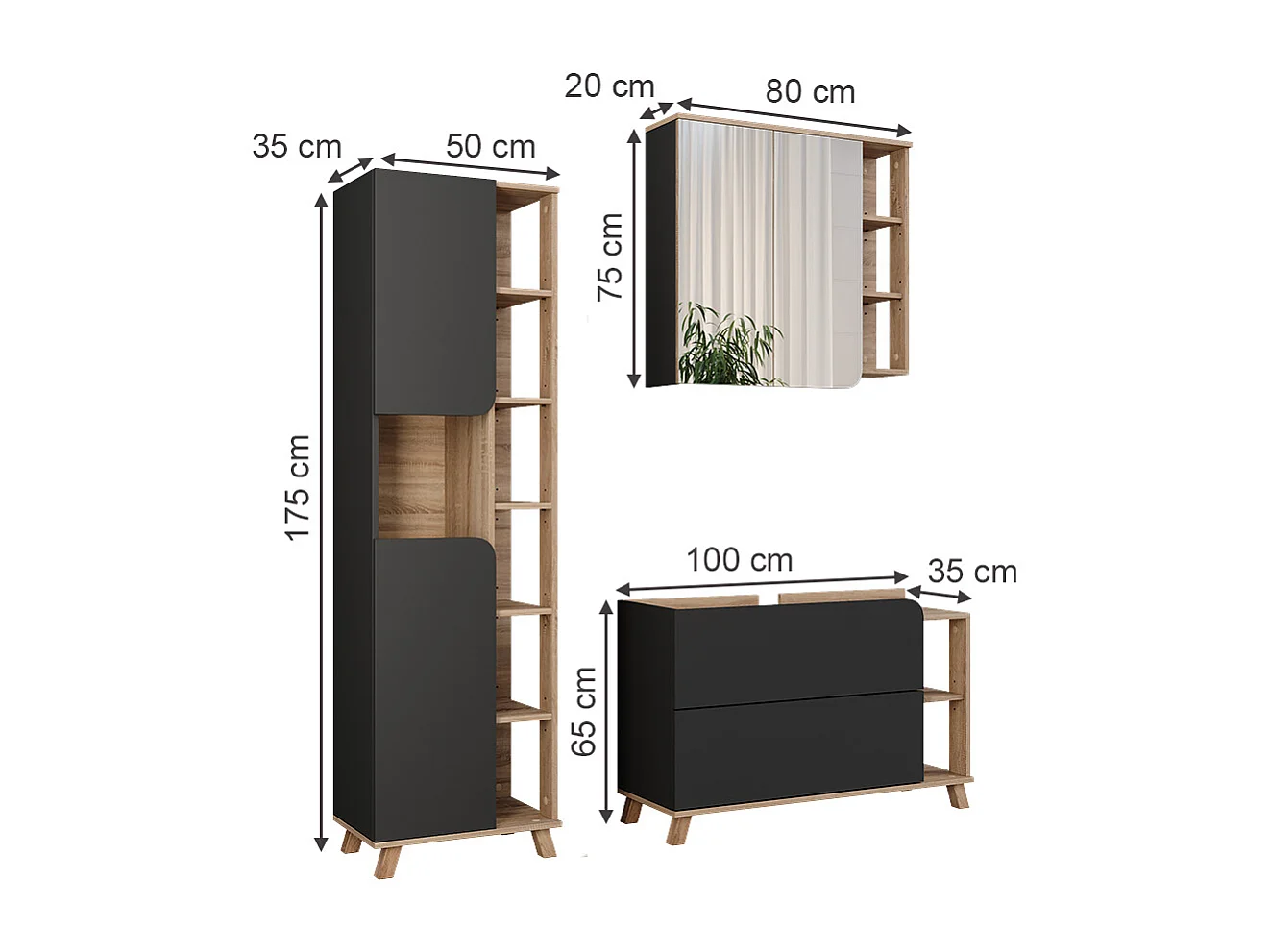 Meubles bain sonoma/anthracite 100x35x65 karen