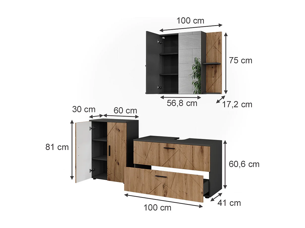 Ensemble de meubles de salle de bains anthracite/artisan 100.1x41x60.6 irma