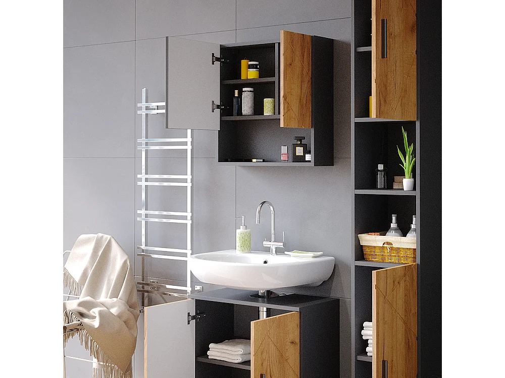 Conjunto de muebles de baño oro power roble/antracita 80x41x58.6 irma