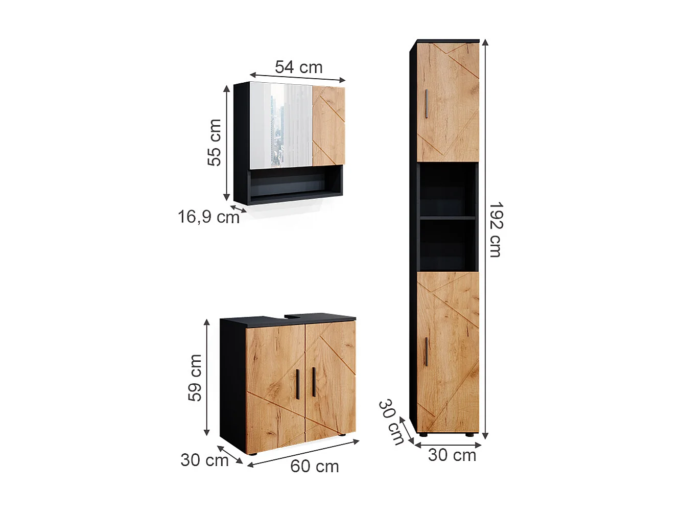 Meubles bain chêne doré/anthracite 80x41x58.6 irma