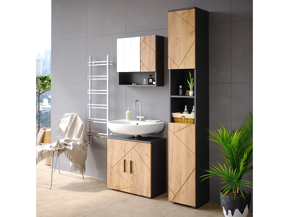 Meubles bain chêne doré/anthracite 80x41x58.6 irma