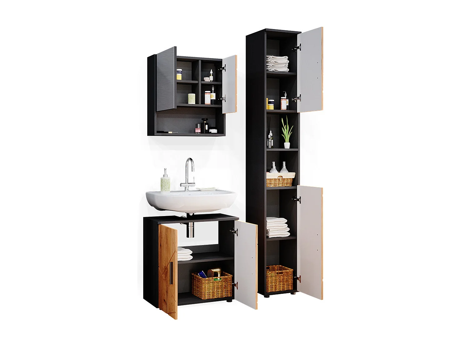 Meubles bain chêne doré/anthracite 80x41x58.6 irma