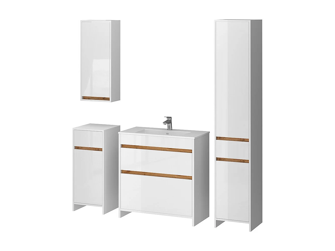 Badmöbel-Set weiß hochglanz/goldkraft eiche 79.8x40x81.9 detmold