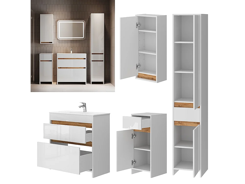 Badmöbel-Set weiß hochglanz/goldkraft eiche 79.8x40x81.9 detmold