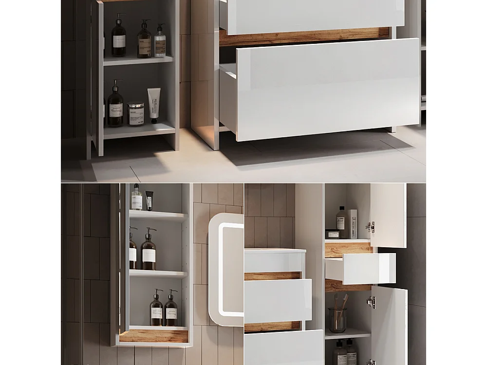 Badmöbel-Set weiß hochglanz/goldkraft eiche 79.8x40x81.9 detmold