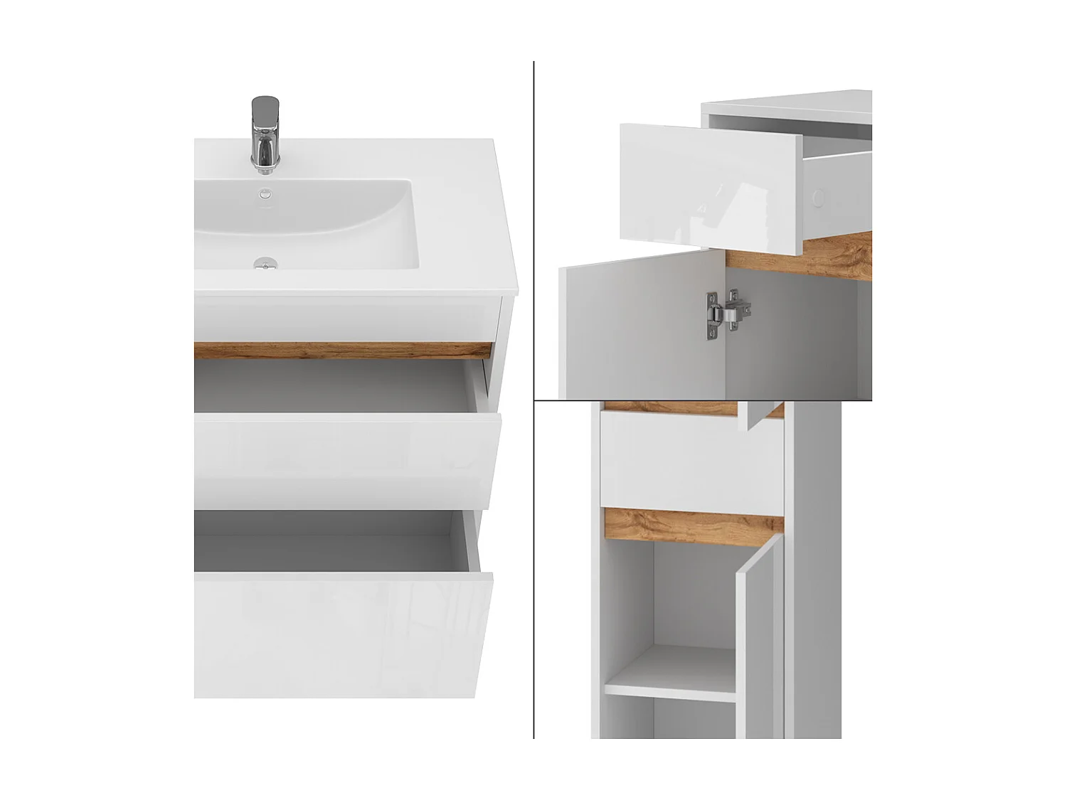 Badmöbel-Set weiß hochglanz/goldkraft eiche 79.8x40x81.9 detmold