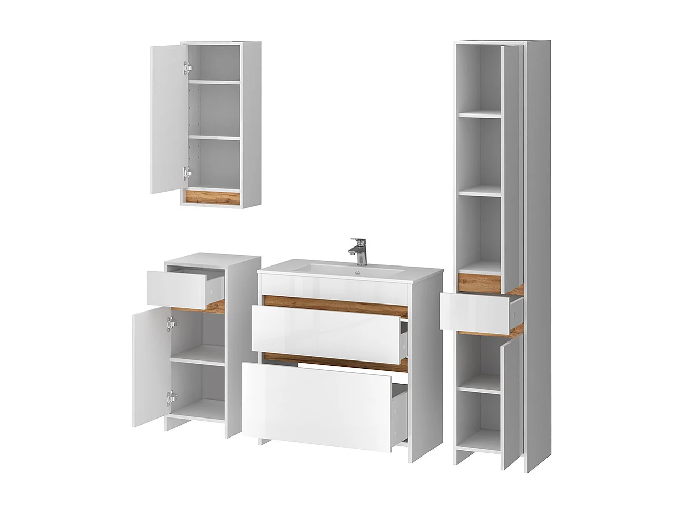 Badmöbel-Set weiß hochglanz/goldkraft eiche 79.8x40x81.9 detmold