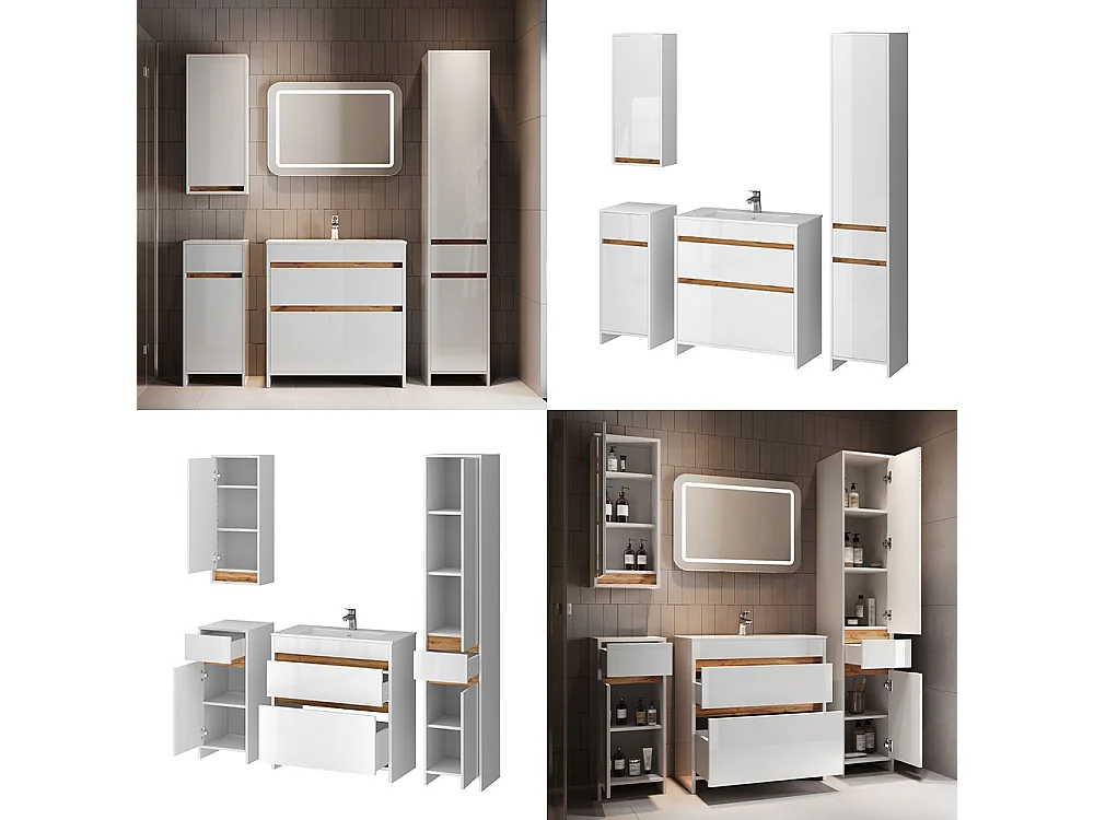 Badmöbel-Set weiß hochglanz/goldkraft eiche 79.8x40x81.9 detmold