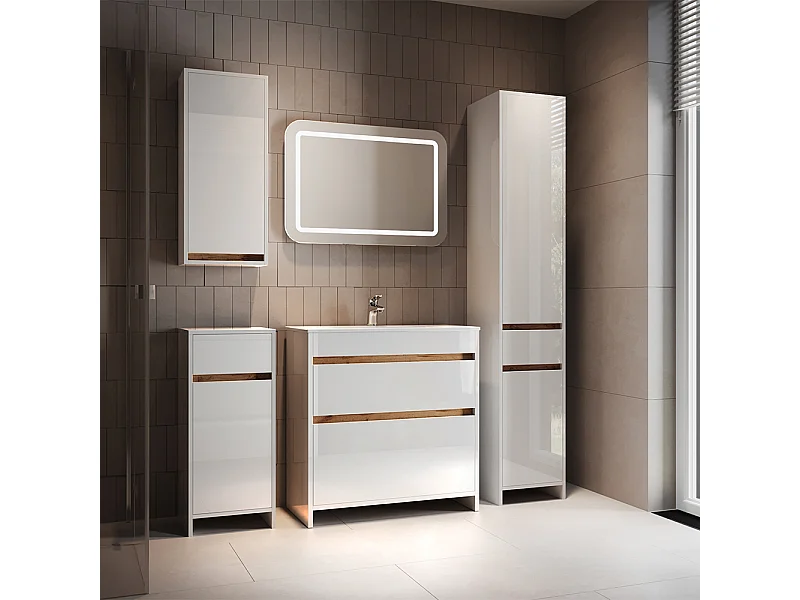 Badmöbel-Set weiß hochglanz/goldkraft eiche 79.8x40x81.9 detmold