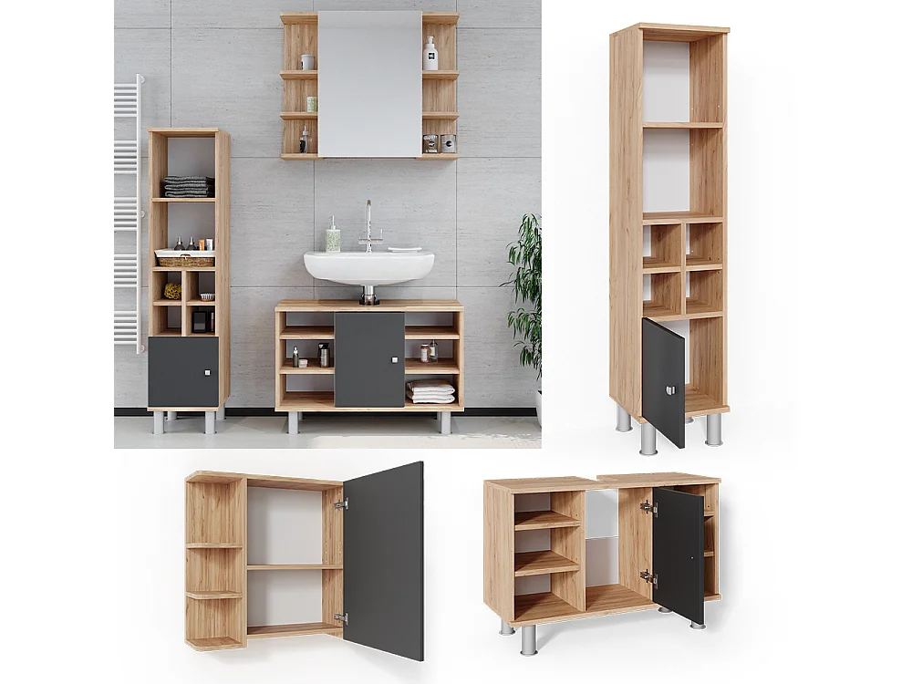 Set mobili bagno quercia dorata 60x32x54 fynn