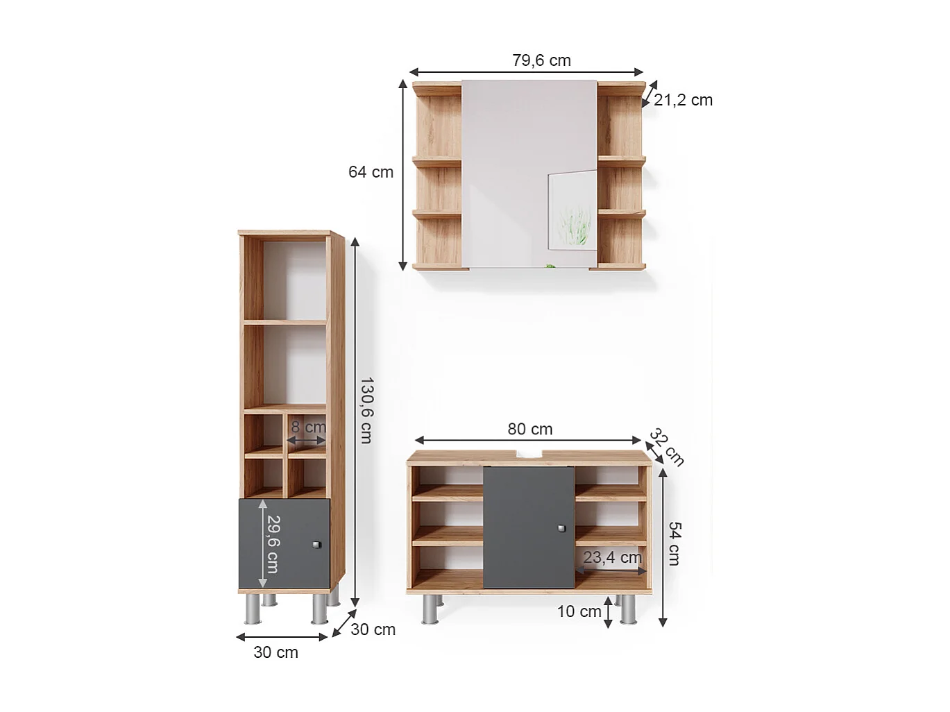 Set mobili bagno quercia dorata 60x32x54 fynn