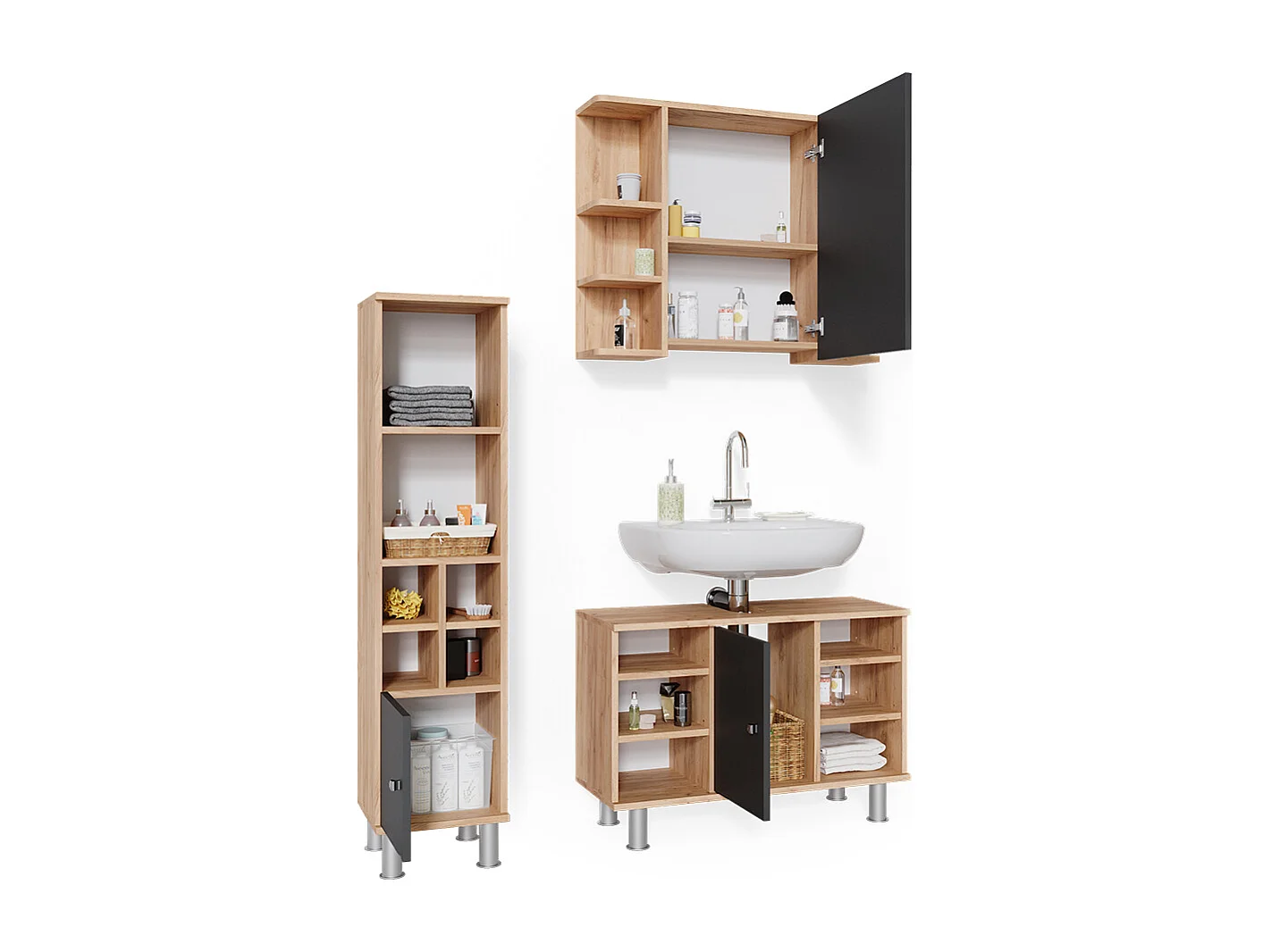 Set mobili bagno quercia dorata 60x32x54 fynn