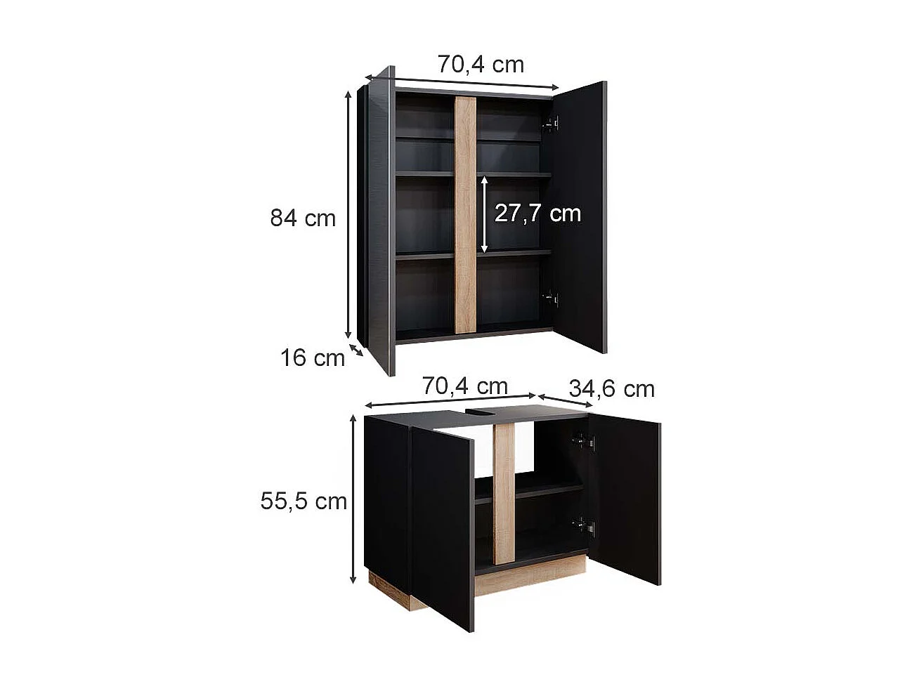 Set di mobili da bagno antracite 70x34x55 gloria