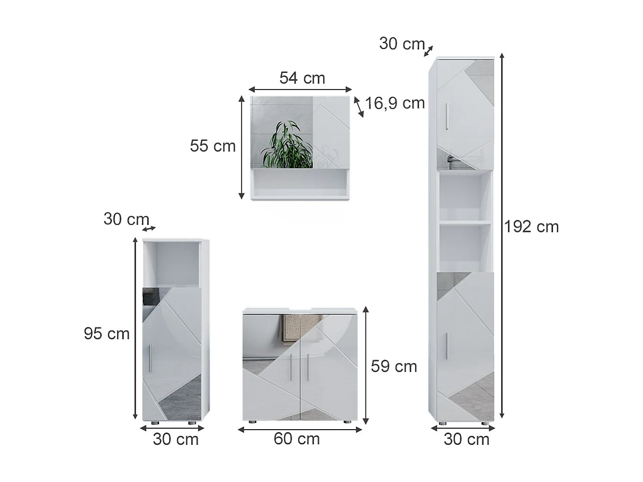 Meubles bain blanc brillant avec inserts 80x41x58.6 irma