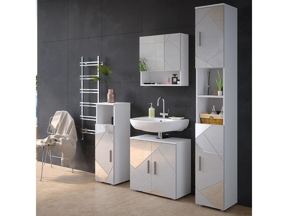 Meubles bain blanc brillant avec inserts 80x41x58.6 irma