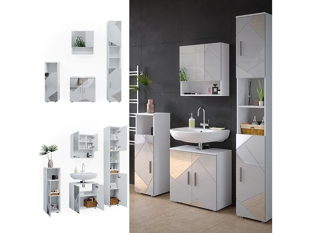 Meubles bain blanc brillant avec inserts 80x41x58.6 irma