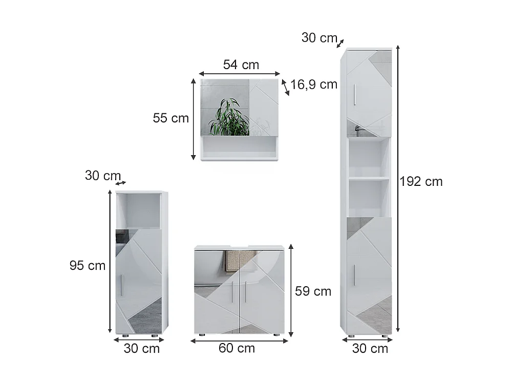 Meubles bain blanc brillant avec inserts 80x41x58.6 irma