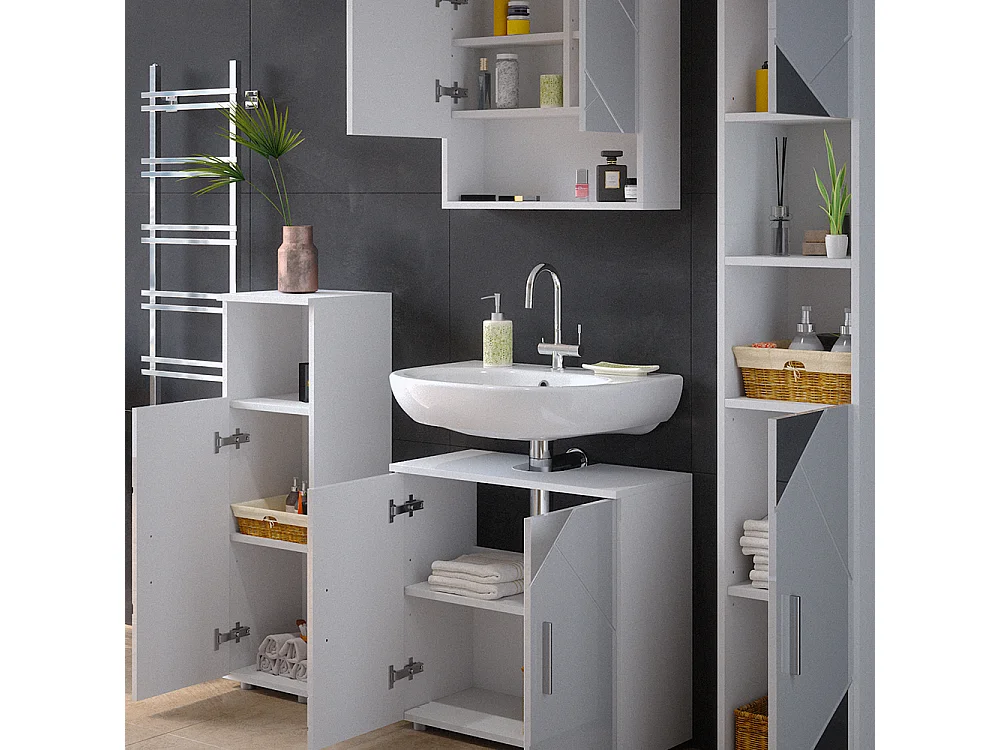 Meubles bain blanc brillant avec inserts 80x41x58.6 irma