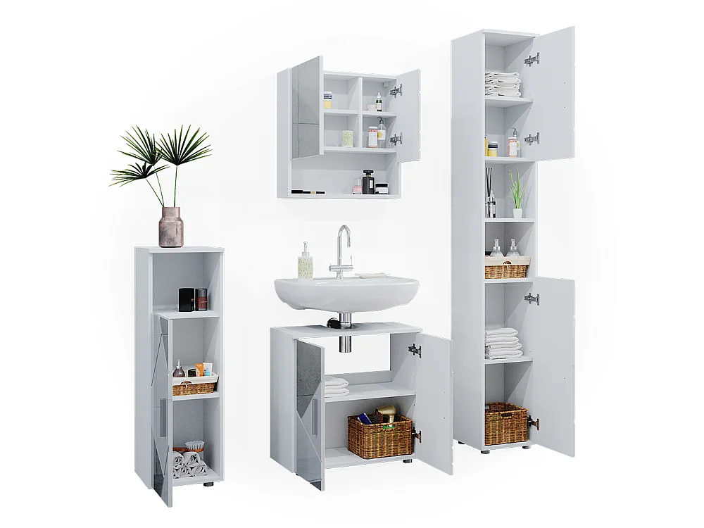 Meubles bain blanc brillant avec inserts 80x41x58.6 irma