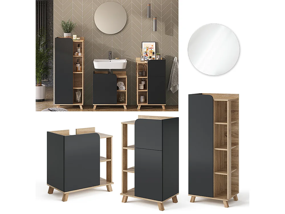 Badmöbel-Set sonoma/anthrazit 60x35x65 karen