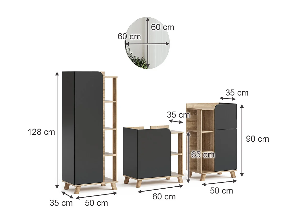 Badmöbel-Set sonoma/anthrazit 60x35x65 karen