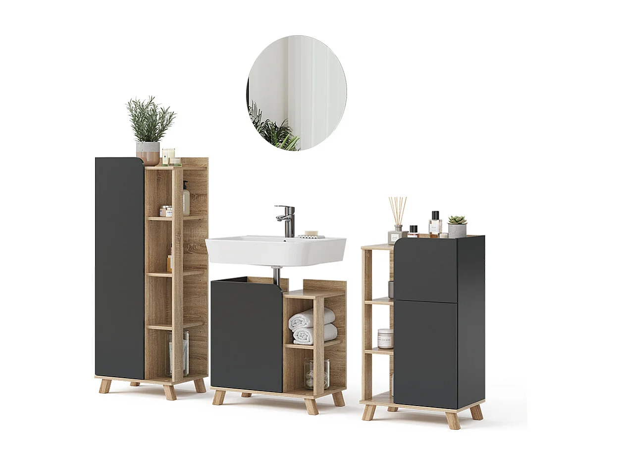 Badmöbel-Set sonoma/anthrazit 60x35x65 karen
