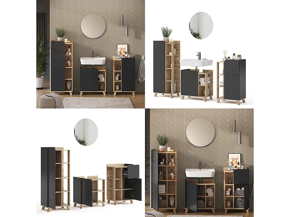 Badmöbel-Set sonoma/anthrazit 60x35x65 karen