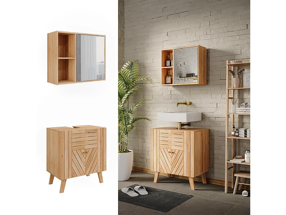 Set di mobili da bagno bambù 60x36x65 lucie