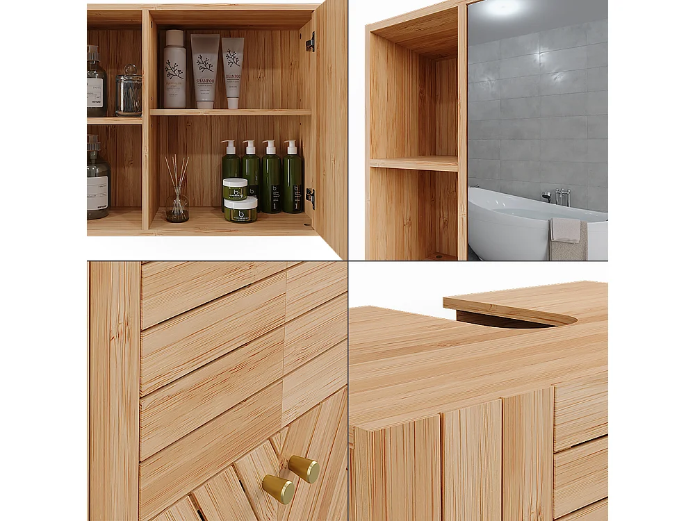 Set di mobili da bagno bambù 60x36x65 lucie