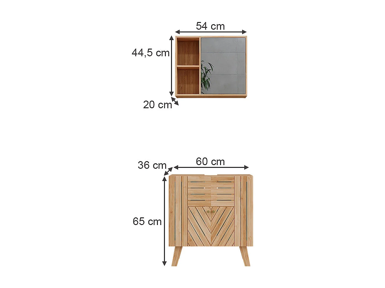 Ensemble de meubles de salle de bains bambou 60x36x65 lucie
